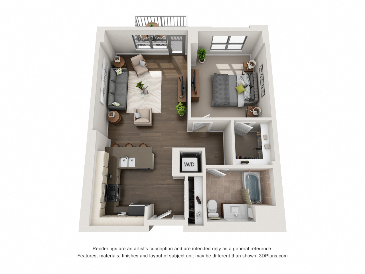 Floor plan for 1 bed, 1 bath, 784 sqft